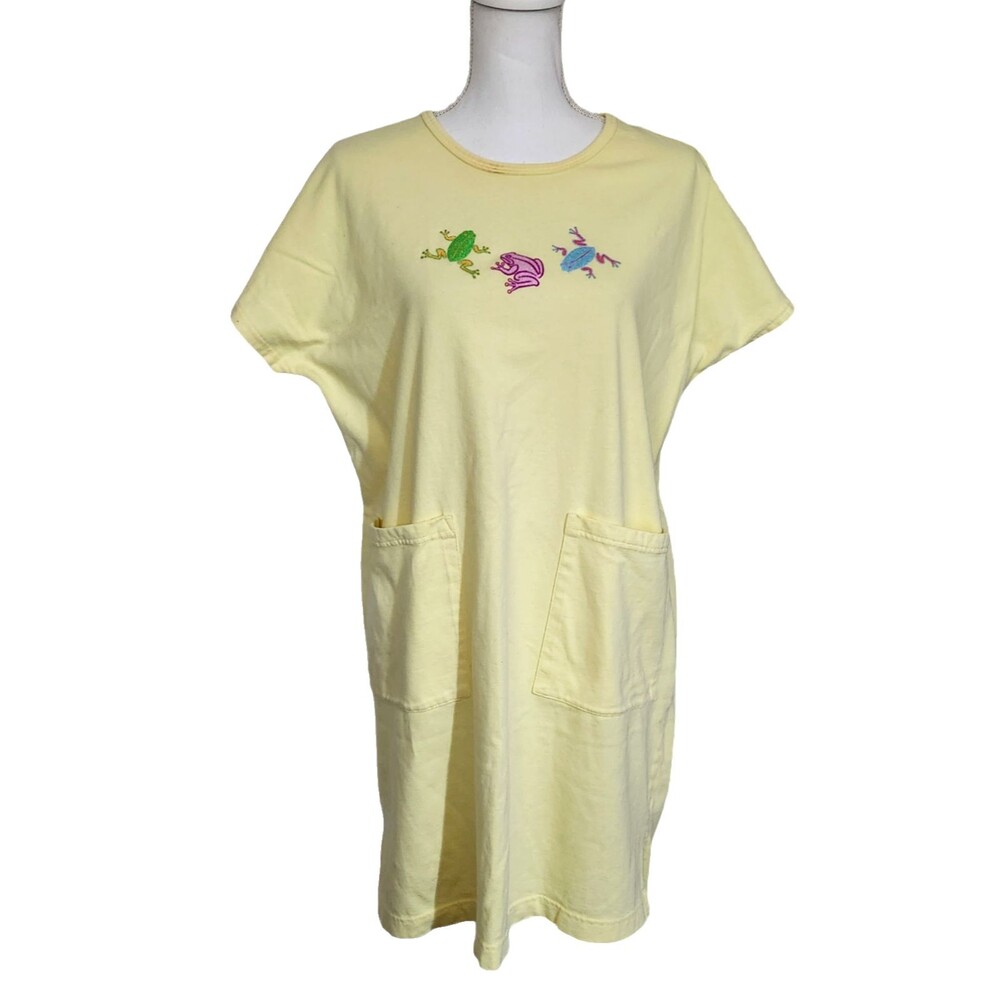 Sunbay Swim Cover Up Short Sleeve Yellow Cotton with Frogs Pockets Womens Medium